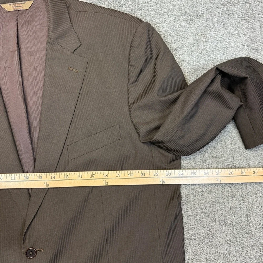 Pronto Uomo Blazer Mens 48L Brown Pinstripe Wool Zignone Italy Sport Coat
